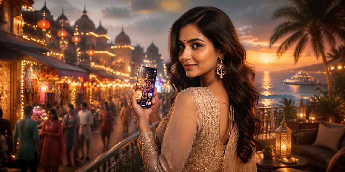 Woman enjoying casino games on mobile in traditional kurti