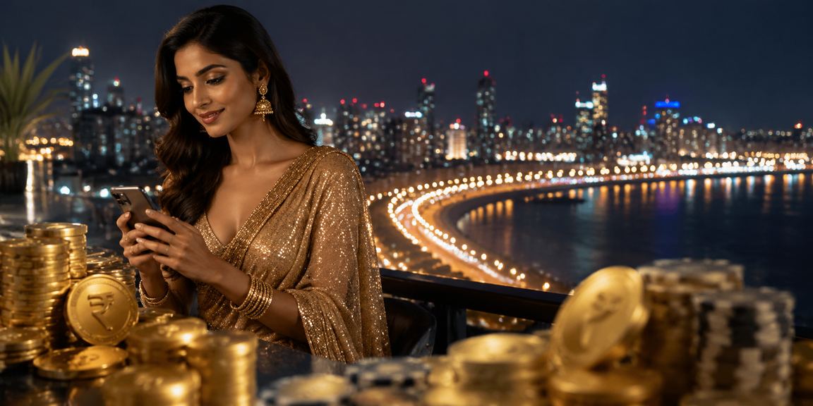 Mobile casino gaming at Mumbai Marine Drive with rupee symbolism